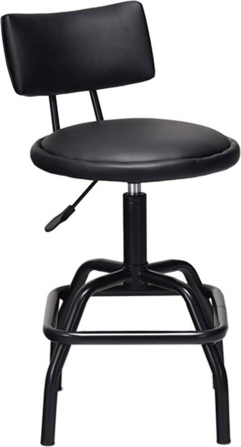 Barkruk in hoogte verstelbaar 360° draaibare barstoel met PU-leer & gevoerde rugleuning barstoelen keukenstoel met ijzeren voet hoge stoel voor bar keuken toonbank zwart