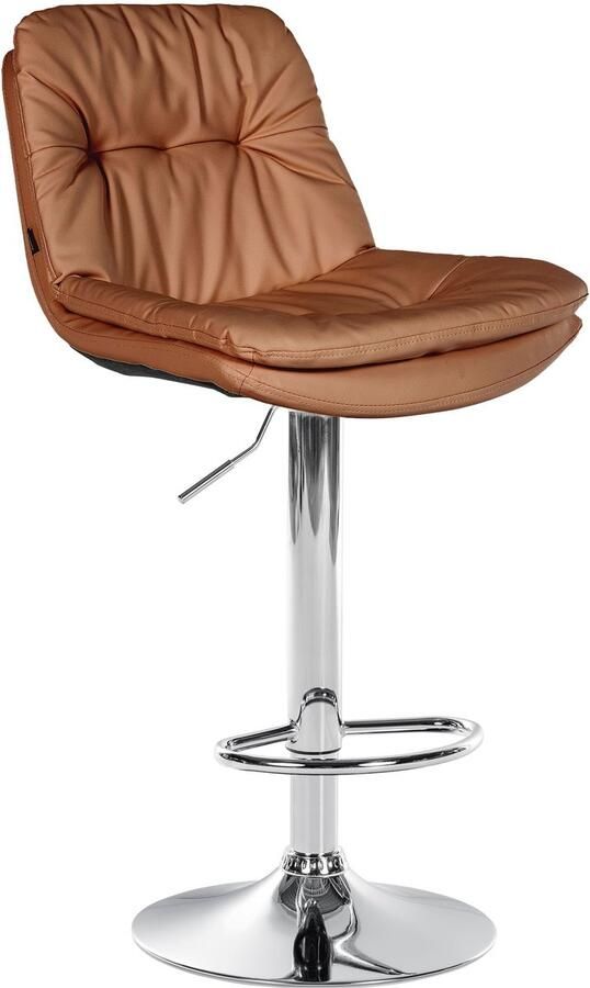 CLP Laurel Barkruk met rugleuning in hoogte verstelbaar met voetensteun kunstleer chroom licht bruin