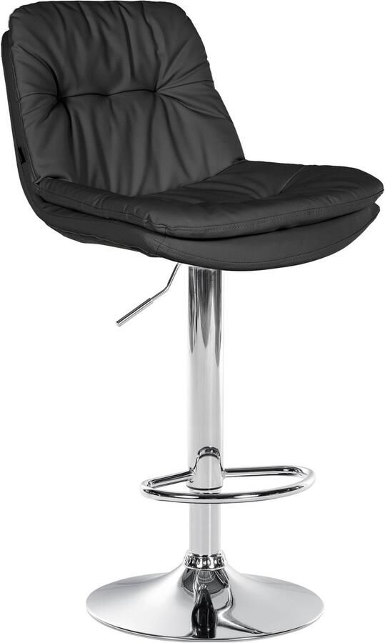 CLP Laurel Barkruk met rugleuning in hoogte verstelbaar met voetensteun kunstleer chroom zwart