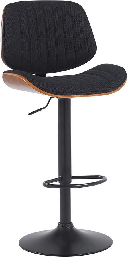 CLP Clawson Barkruk met rugleuning en voetensteun met gebogen houten frame in hoogte verstelbaar en draaibaar Stof walnoot zwart