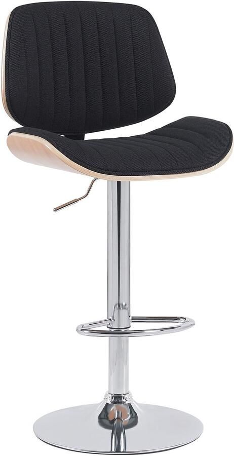 CLP Clawson Barkruk met rugleuning en voetensteun met gebogen houten frame in hoogte verstelbaar en draaibaar Stof natura zwart chroom