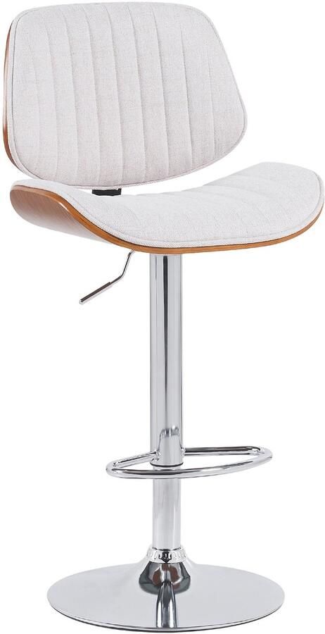 CLP Clawson Barkruk met rugleuning en voetensteun met gebogen houten frame in hoogte verstelbaar en draaibaar Stof walnoot creme chroom