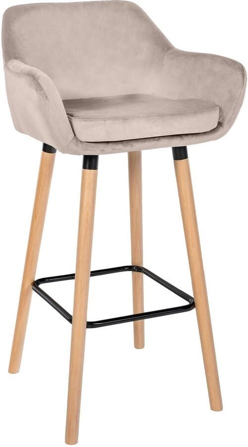 CLP Grant Barkruk Met rugleuning Moderne Barstoel Beukenhouten Poten Belastbaar tot 150 kg Velvet Fluweel creme natura - Foto 2