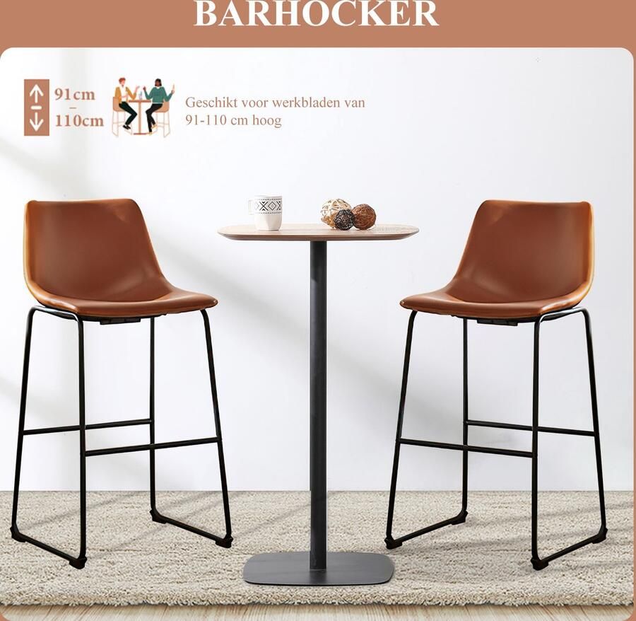 JOEAIS Barkruk barkrukken set of 2 Bistrokruk Metalen structuur MDF barstoel kruk licht puur kunstleer goed gewatteerde zitting in hoogte verstelbaar 100cm hoog max- 360° draaibaar zwart - Foto 2