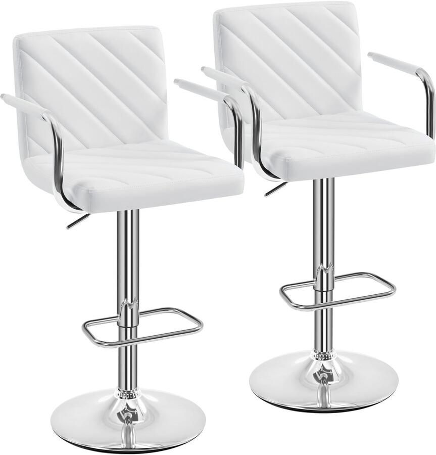 Barkruk set van 2 barstoel in hoogte verstelbaar kunstleer 360° draaistoel keukenstoel met armleuningen en rugleuning wit
