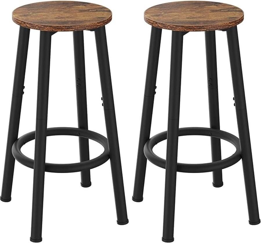 Barkruk set van 2 barstoel voor de keuken met verstelbare voetsteunen industriële barkruk frame van stevig staal voor restaurant keuken bar 30 x 30 x 64 cm rustiek bruin