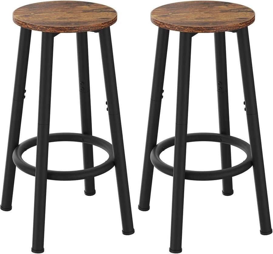 Barkruk set van 2 barstoel voor de keuken met verstelbare voetsteunen industriële barkruk frame van stevig staal voor restaurant keuken bar 30 x 30 x 64 cm rustiek bruin