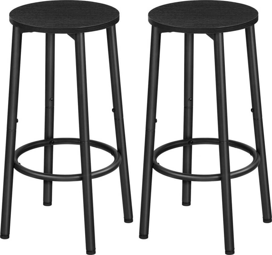 Barkruk set van 2 barstoel voor de keuken met voetensteun industriële barstoel stabiel metalen frame verstelbare poten voor restaurant keuken bar zwart