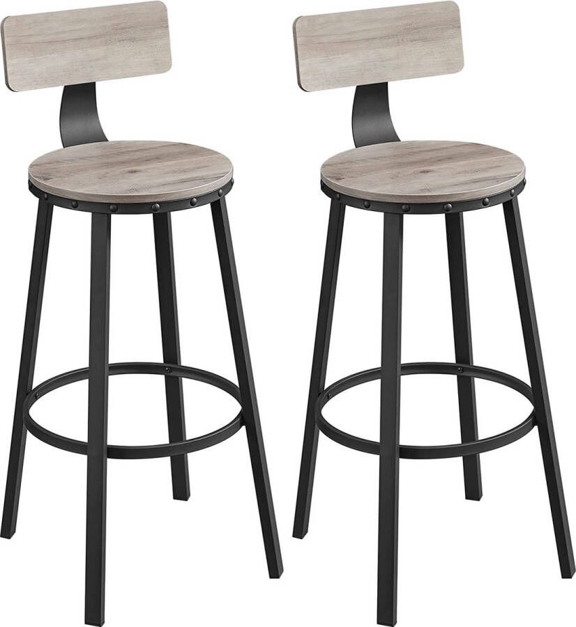 barkruk set van 2 barstoelen keukenstoelen met stevig metalen frame zithoogte 73 cm eenvoudige montage industrieel design grijs-zwart