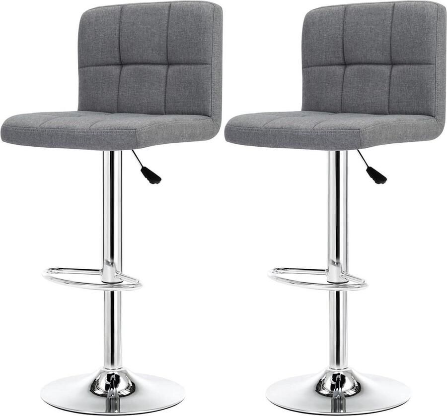 Barkruk set van 2 barstoelen moderne draaikrukken 2 stuks grijs fluwelen bekleding