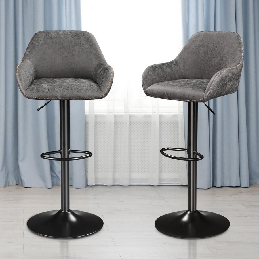 Barkruk set van 2 draaistoel met rugleuning in hoogte verstelbare werkkruk 360 graden draaibare bistrokruk barstoel met voetensteun barkruk