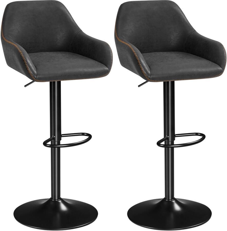 Barkruk set van 2 in hoogte verstelbaar barstoel kruk met rugleuning barkruk draaibare bistrokruk van kunstleer zwart