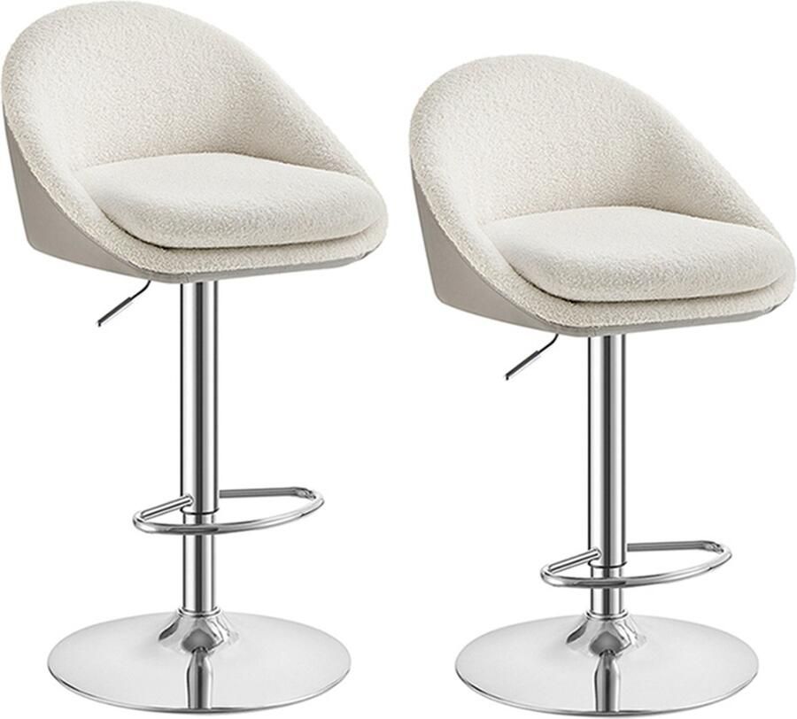 Barkruk set van 2 in hoogte verstelbaar crème wit –zilvergrijs