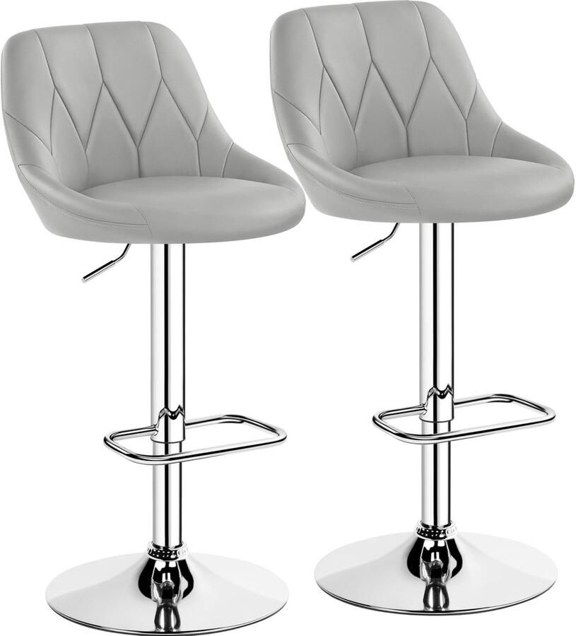 2-delige barkrukset verstelbare zithoogte 61 5 cm 83 cm gestoffeerde kruk met draaibare zitting kruk met voetensteun voor keuken bar salon eetkamer lichtgrijs