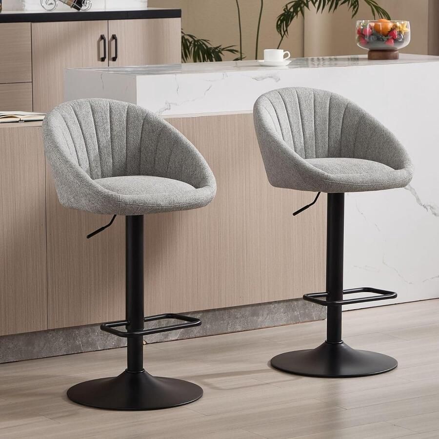 Barkruk set van 2 – In hoogte verstelbare barstoelen van handdoekstof draaibare keukenkrukken voor huisbar grijs