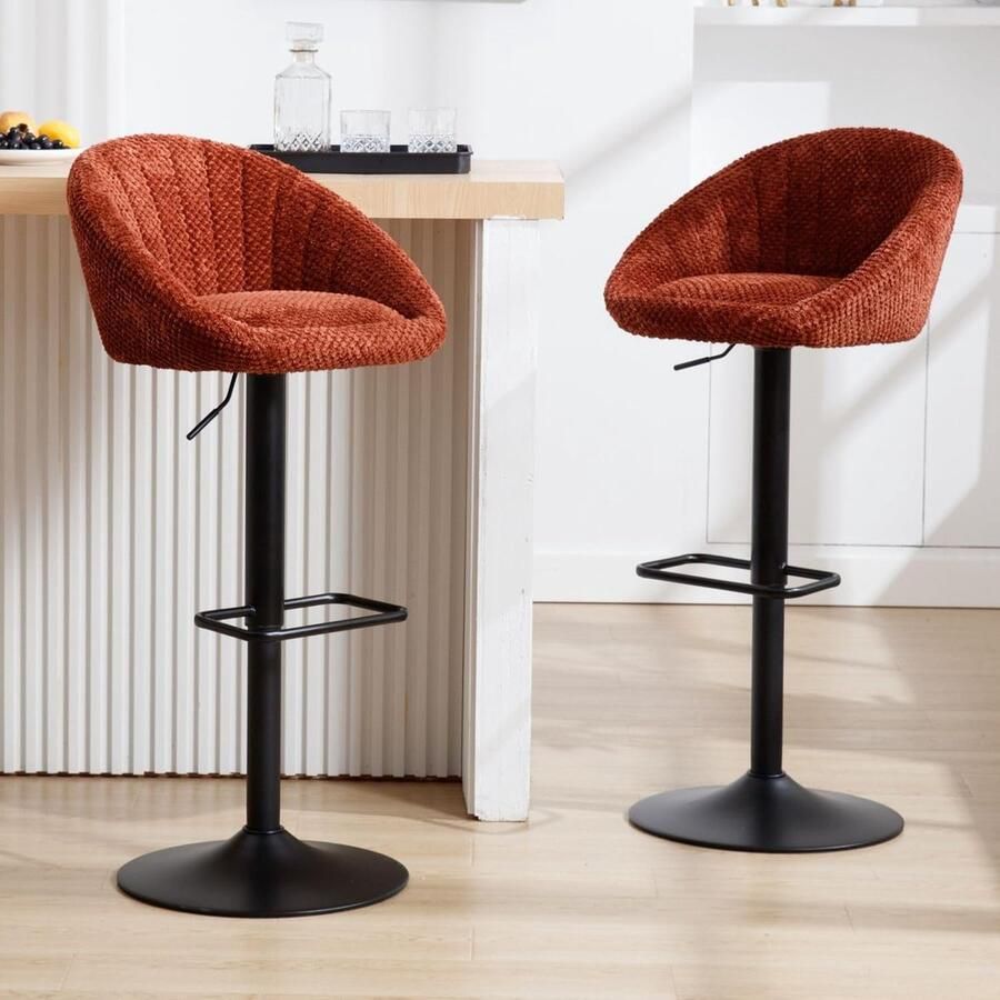 Barkruk set van 2 – In hoogte verstelbare barstoelen van PU-leer draaibare keukenkrukken voor huisbar karamel