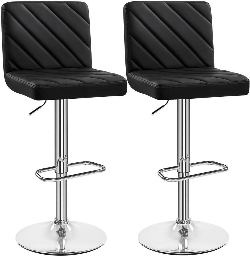 Barkruk set van 2 kunstleer gevoerd barstoel met voetensteun draaikruk keukenkruk balkruk tot 136 kg belastbaar voor keuken eetkamer bar salon zwart
