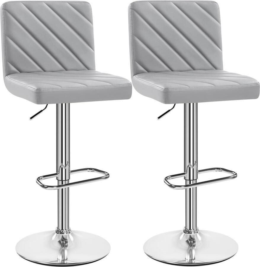 Barkruk set van 2 kunstleer gevoerd barstoel met voetensteun draaikruk keukenkruk toonbankkruk tot 136 kg belastbaar voor keuken eetkamer bar salon lichtgrijs