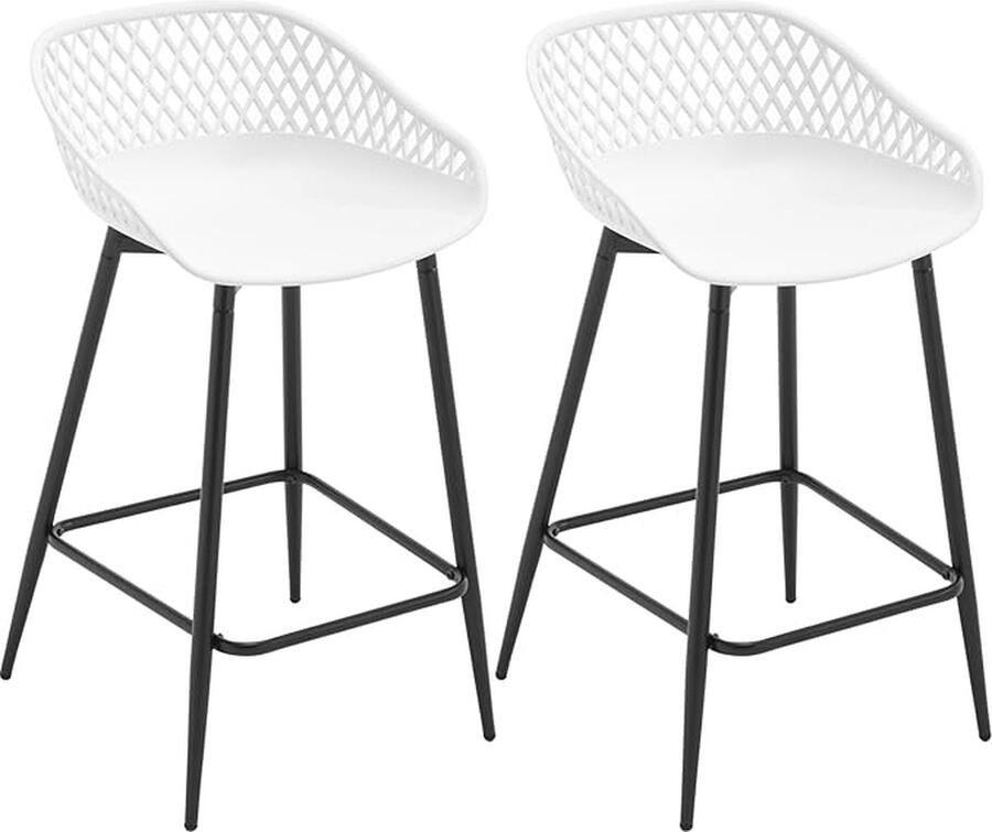 Barkruk set van 2 ontbijtbarkruk keukenkruk met voetensteun en rugleuning hoge kruk met kunststof zitting barkruk wit BH417ws-2