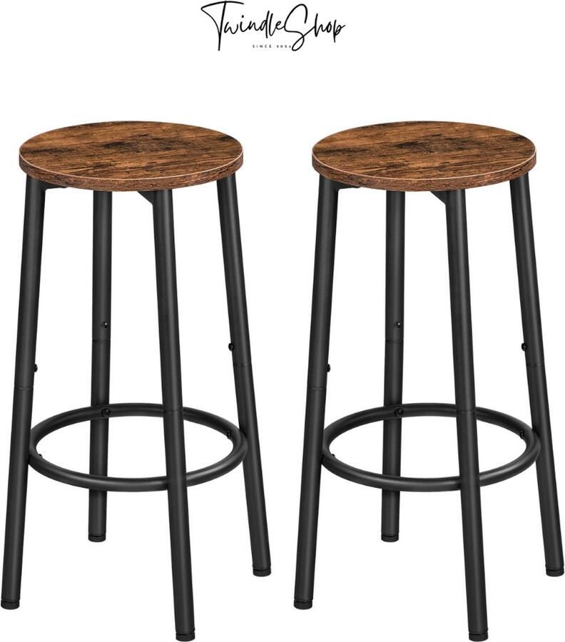 TwindleShop Barkruk Set Van 2 Stuks Barkrukken Stoel Barstoel Metaal Frame Houten Zitting Rond 41 x 64 cm