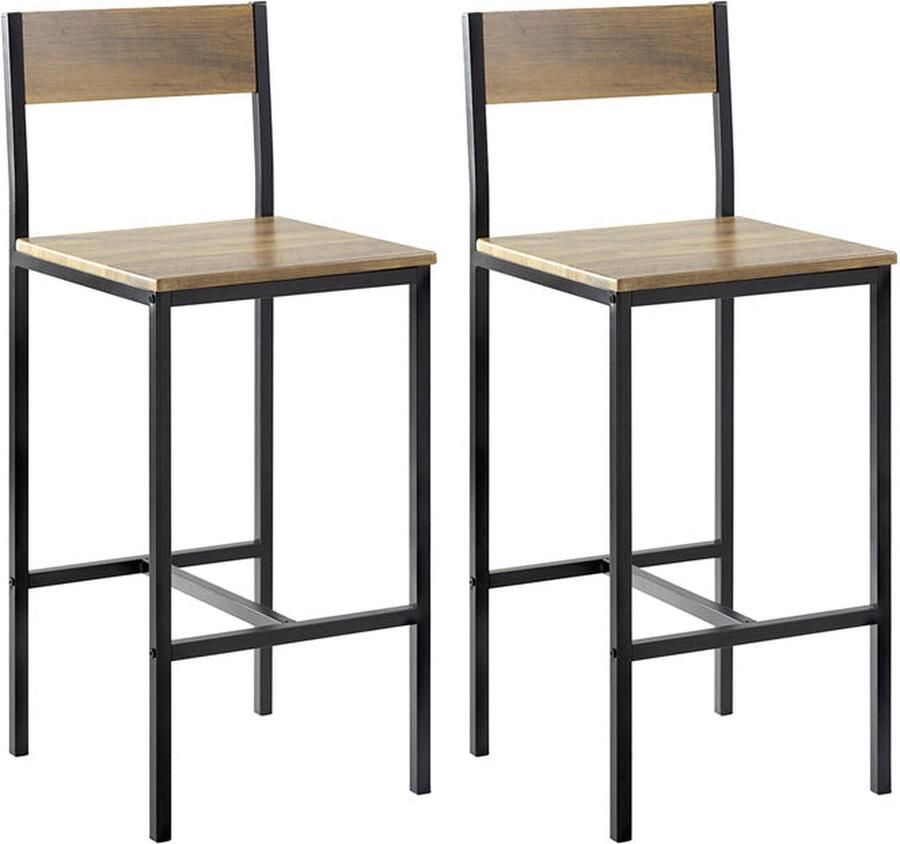 Rootz Living Rootz barkruk set van 2 tegenkruk hoge stoelen comfortabele rugleuning voetsteun ideaal voor bar en keuken metalen frame MDF zitting met PVC hoes 38 cm x 96 cm x 44 cm
