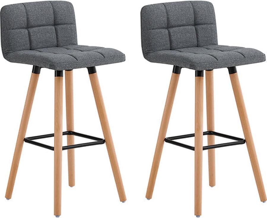 Rootz Living Rootz Barkruk Set van 2 Tegenkruk Keukenkrukken Gewatteerde gebogen zitting Voetsteun rondom Eenvoudig elegant ontwerp 44 cm x 44 cm x 90 cm Donkergrijs