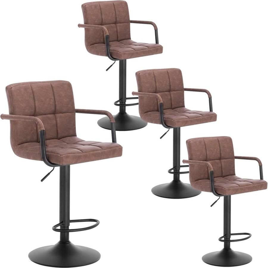 Barkruk set van 4 barstoelen barkruk bistrokruk designer kruk met rugleuning kunstleer in antieke lederlook in hoogte verstelbaar draaibaar staal donkerbruin BH113dbr-4