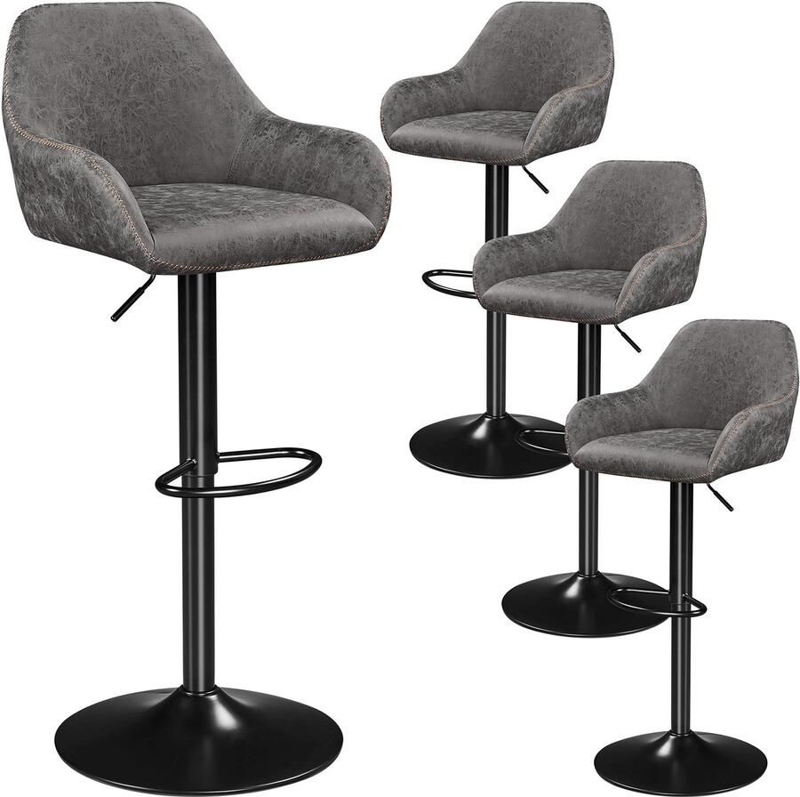 Barkruk set van 4 draaistoel met rugleuning in hoogte verstelbare werkkruk 360 graden draaibare bistrokruk barstoel met voetensteun barkruk