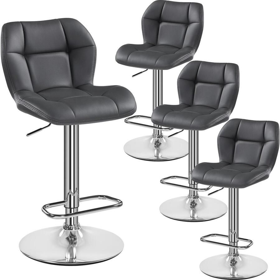 Barkruk set van 4 in hoogte verstelbaar 360 graden draaibaar barstoelen keukenstoelen met rugleuning en voetensteun barstoel PU-kunstleer zithoogte 62 5 cm 84 5 cm voor de keuken
