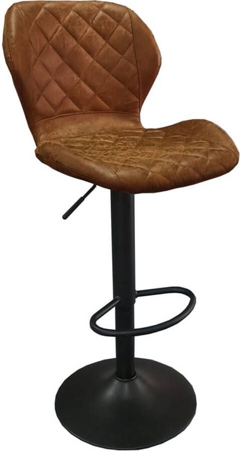 Barkruk Siebe Cognac Kunstleer Set van 2 Geschikt voor kookeiland Draaibaar Met rugleuning In hoogte verstelbaar Zithoogte 59 80 cm Zitdiepte 40 cm