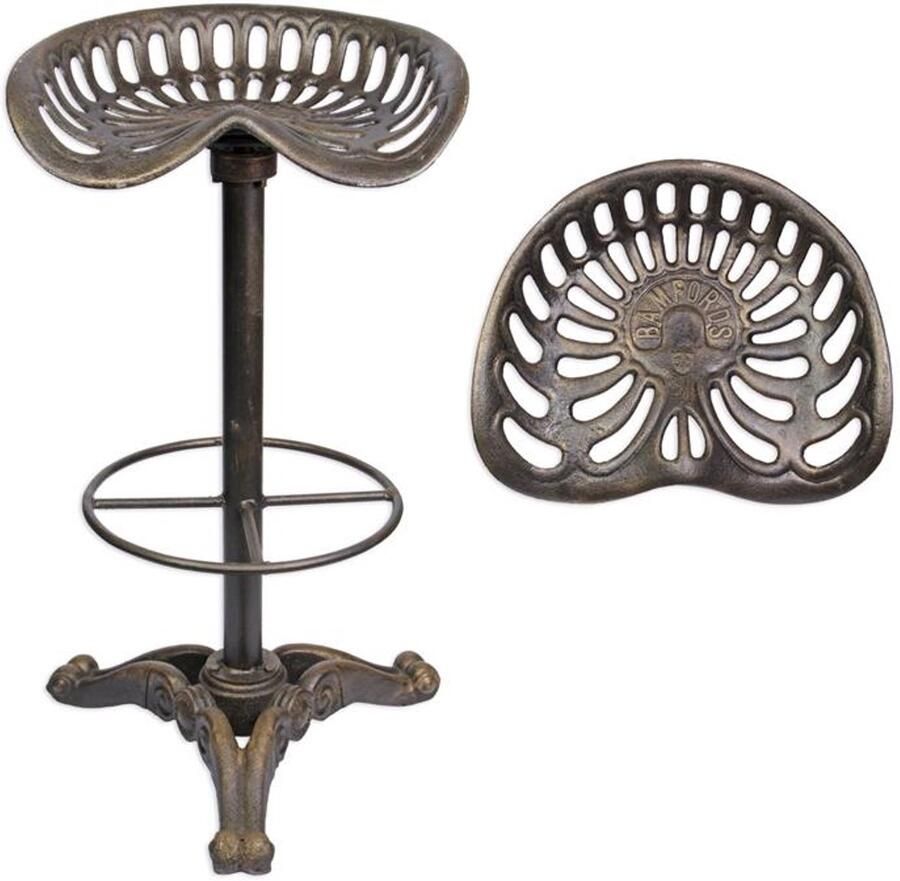 Barkruk van gietijzer in bronskleur – industriële barstoel met vintage uitstraling – zware metalen kruk voor keuken bar of mancave