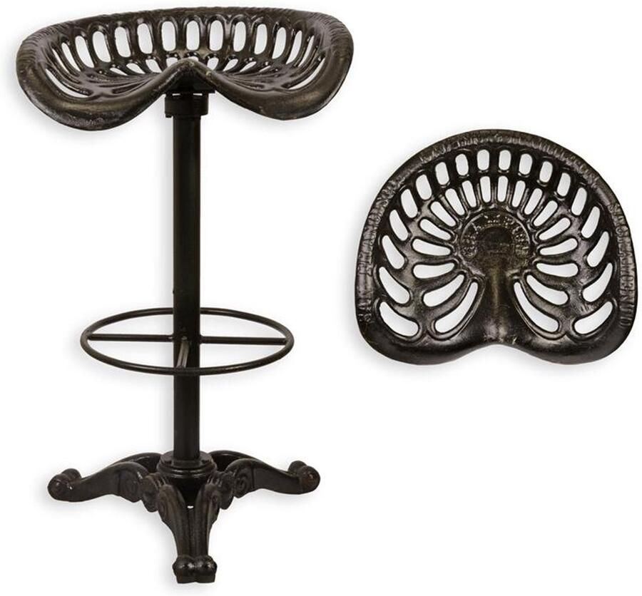 Barkruk van gietijzer in zwart – industriële barkruk met vintage uitstraling – robuuste gietijzeren kruk voor keuken bar of horeca