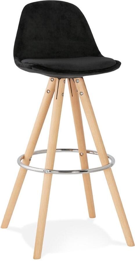 Barkruk Vintage Keukenstoel Zwart Fluweel & Natuurlijke Hout voor Elegantie