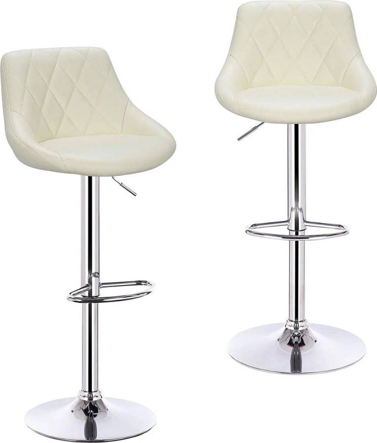 Barkrukken 2 Stuks Barkruk Set van 2 Luxe Barkrukken Met Rugleuning Barkruk Cream Kunstleer