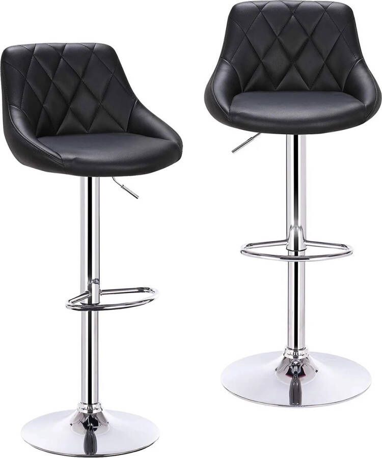 Barkrukken 2 Stuks Barkruk Set van 2 Luxe Barkrukken Met Rugleuning Barkruk Zwart Kunstleer