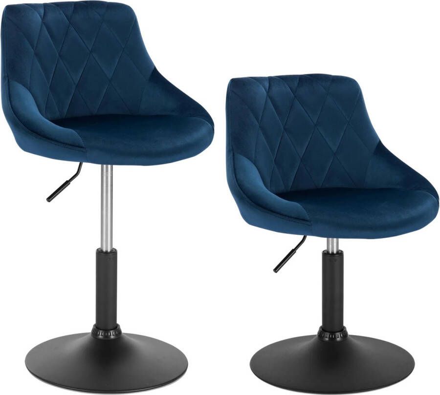 Barkrukken 2 Stuks Luxe Barkruk Set van 2 Met Rugleuning Lage Bar Krukken Velvet Blauw