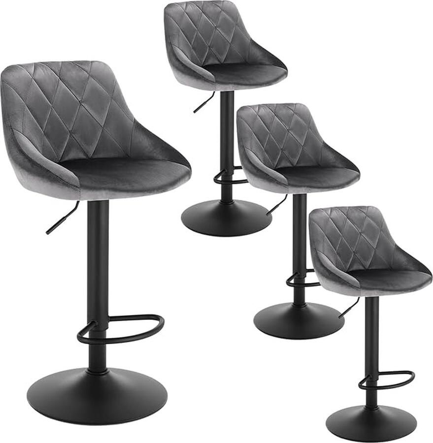 Barkrukken Donkergrijze Barstoelen Ontbijt Eetkrukken voor Keuken Island Counter Barkrukken Set van 4 stuks Fluwelen Buiten Verstelbare Swivel Gas Lift Stalen Voetsteun & Base BH219dgr-4-UK