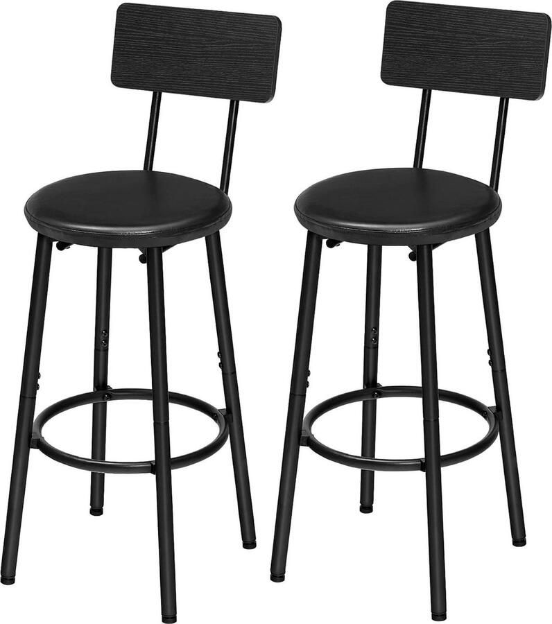 Barkrukken met Rugleuning Barstoelen met Voetensteun Set van 2 Zwart PU-lederen