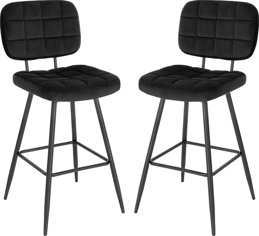 Barkrukken Set Van 2- 2 stuks Luxe Barkrukken Met Rugleuning Barkrukken Hoge Bar Krukken Zwart Velvet Velours