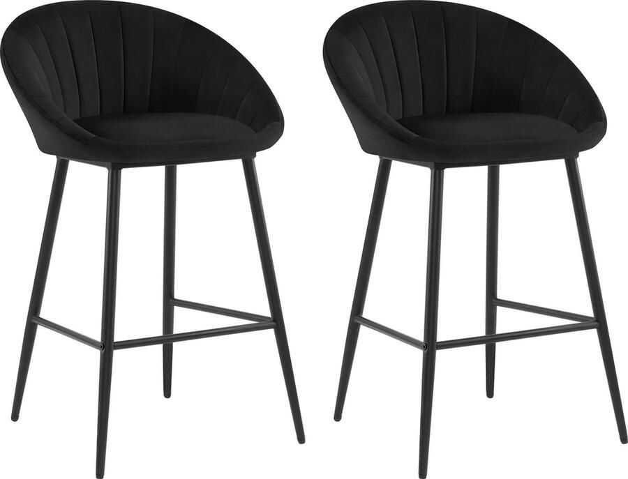 Barkrukken Set Van 2- 2 stuks Luxe Barkrukken Met Rugleuning Barkrukken Hoge Bar Krukken Zwart Velours
