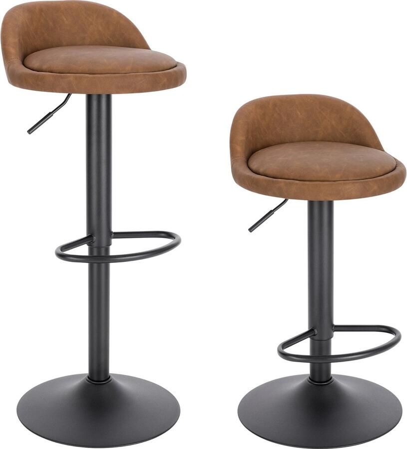 Barkrukken Set Van 2 Barkruk 2 Stuks Luxe Barkrukken Met Rugleuning Barkrukken Bruin Kunstleer