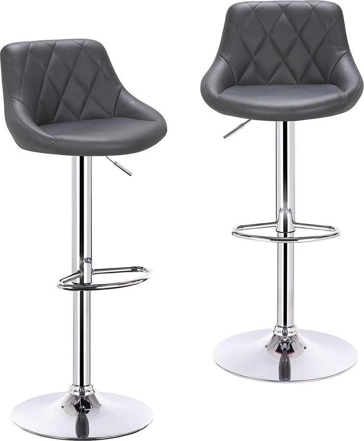 Barkrukken 2 Stuks Barkruk Set van 2 Luxe Barkrukken Met Rugleuning Barkruk Grijs Kunstleer