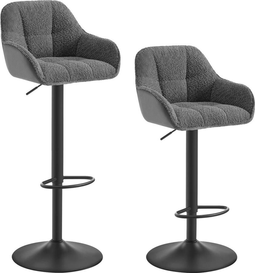 Barkrukken Set Van 2 Barkruk 2 Stuks Luxe Barkrukken Met Rugleuning Barkrukken Grijs Teddy Boucle