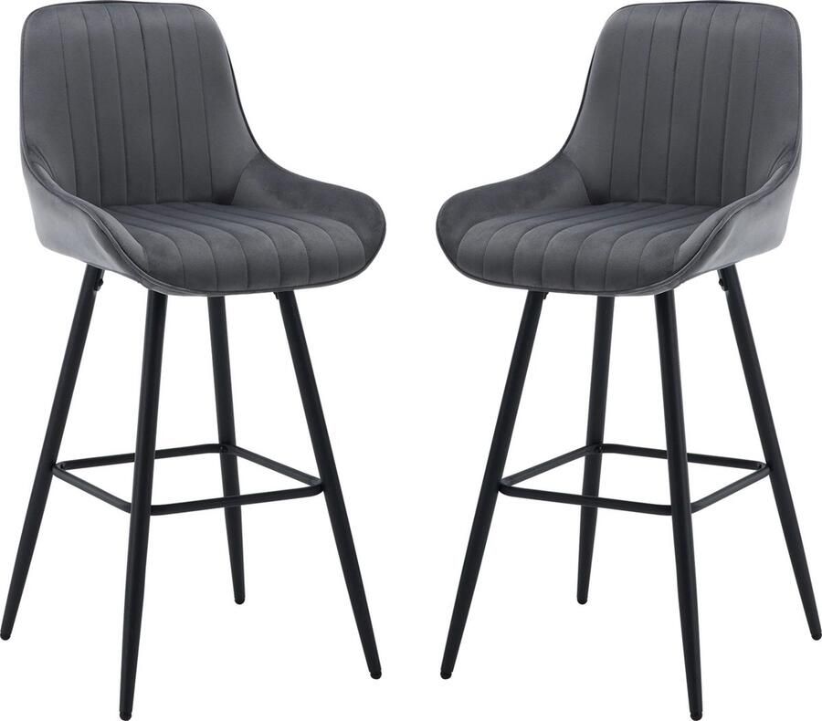 Barkrukken Set Van 2 Barkruk 2 Stuks Luxe Barkrukken Met Rugleuning Barkrukken Grijs Velvet