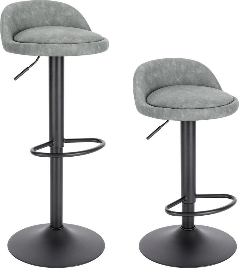 Barkrukken Set Van 2 Barkruk 2 Stuks Luxe Barkrukken Met Rugleuning Barkrukken Licht grijs Kunstleer