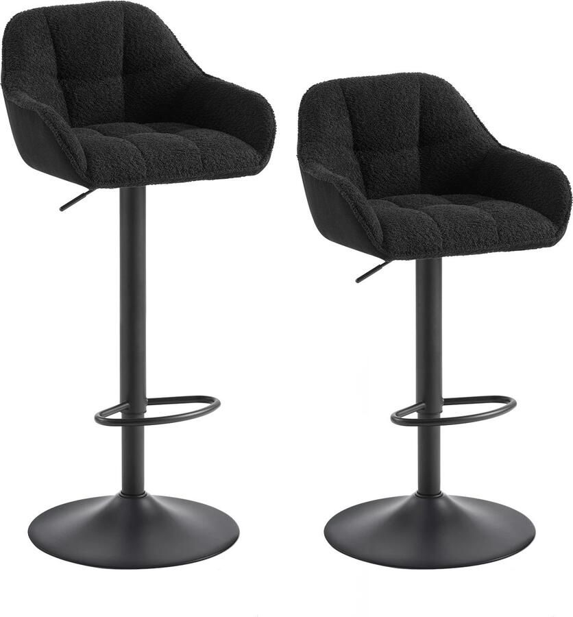 Barkrukken Set Van 2 Barkruk 2 Stuks Luxe Barkrukken Met Rugleuning Barkrukken Zwart Teddy Boucle