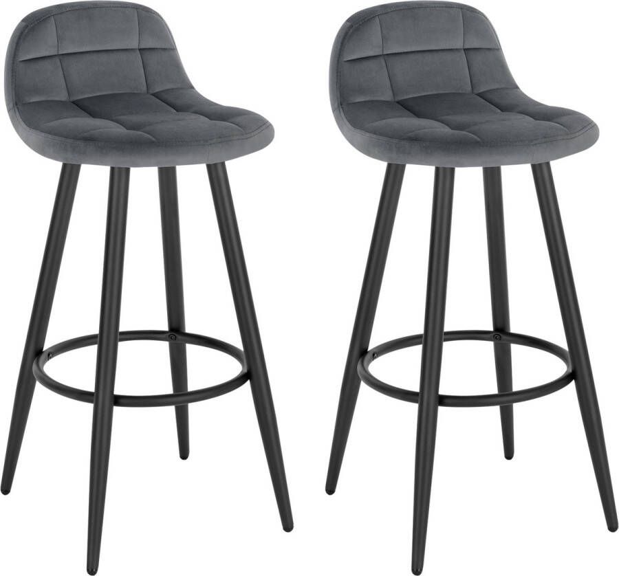 Barkrukken Set Van 2 Barkruk 2 Stuks Luxe Barkrukken Met Rugleuning Hoge Bar Krukken Grijs