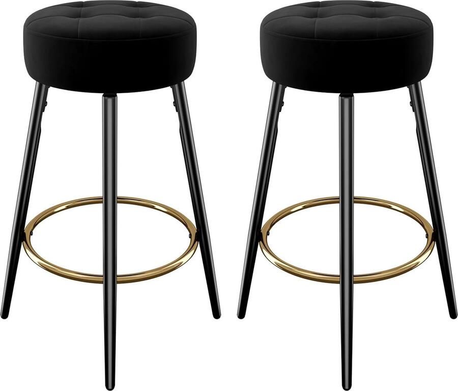 Barkrukken set van 2 barkruk krukken voor keukeneiland ronde barkruk 77 cm zithoogte make-upkruk moderne fluwelen kruk voor keukeneiland keuken thuisbar zwart