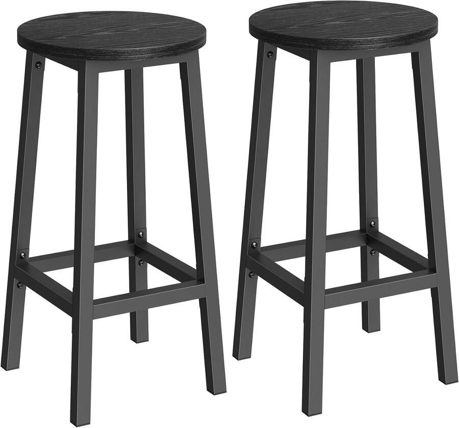 Barkrukken set van 2 barstoelen met metalen frame en voetsteun 65 cm hoog eenvoudig te monteren voor keuken woonkamer of eetkamer ebbenzwart-zwart