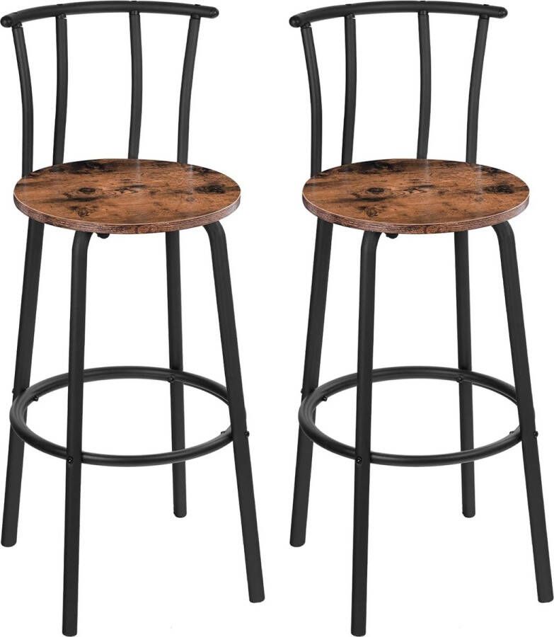 Barkruk 2 Stuks Bar Stoel Metalen Poten Barkrukken Set Met Voetsteun Houten Zitting Draagkracht 100 KG Industrieel Modern Diameter zitting 30cm Hoogte 64 cm - Foto 2